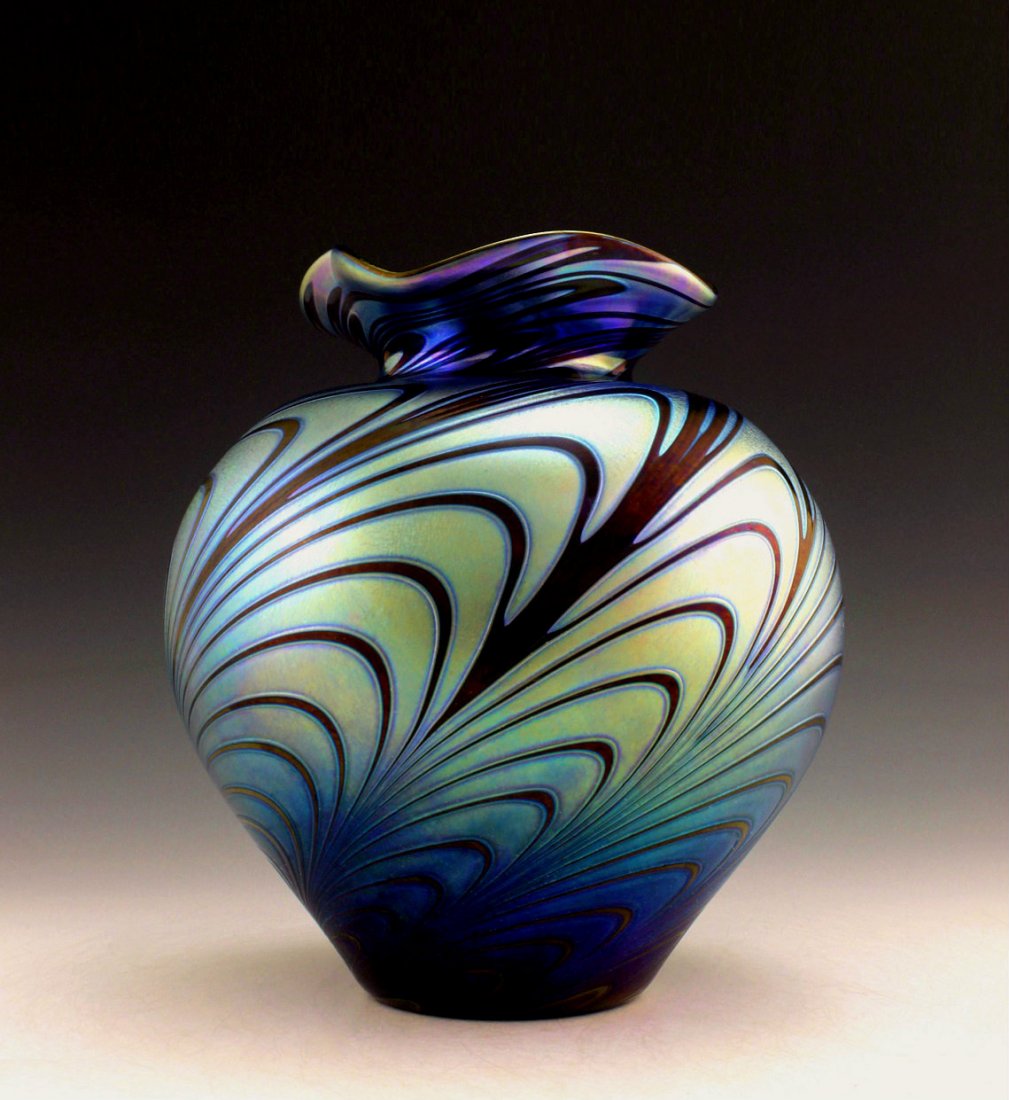 Glamorous Bohemian Art Nouveau Loetz Style Glass Vase: Art Nouveau Iridescent Art Glass Vase. This piece is a great addition to collection or a great gift. Extraordinary beautiful piece of the finest quality glass. Dimensions: Height: 8 " ( 20 cm ), Width