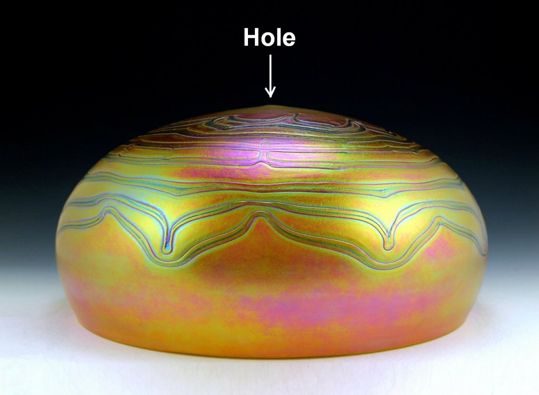 Art Nouveau Loetz Style Lamp Shade For Antique Lamp: Bohemian Art Nouveau Glass Large Lamp Shade. Attribute Loetz, Tiffany, Steuben, Quetzal. Dimensions: Diameter 13 '' ( 33 cm ), Diameter fitter rim 12 '' (30,5 cm ), High 6 3/4 '' ( 17 cm ), Diameter h