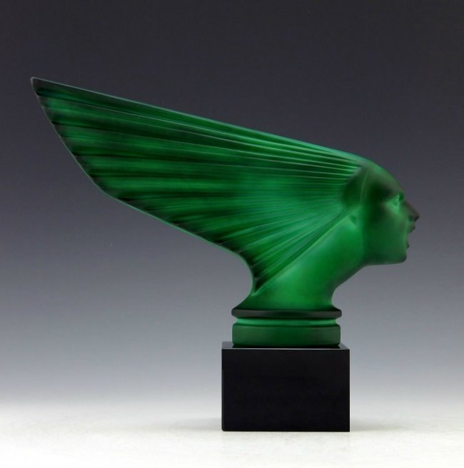 French Art Deco Jade Car Mascot 'Spirit Of The Wind': This piece is a great addition to collection or a great gift. Timeless design - Top Qality Art Deco Malachite Glass Car Mascot ' Victoire ' Hood Ornament ' Spirit Of The Wind ' Figurine. This car masc
