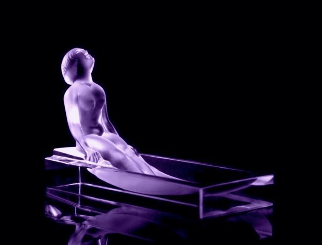 Art Deco 1930's Alexandrite Glass Nude Jewelry Bowl: This piece is a great addition to collection or a great gift. Timeless design - Top Qality Art Deco Alexandrite Glass Bowl. This Glass bowl was originally made by LALIQUE. This piece was made in Bohem