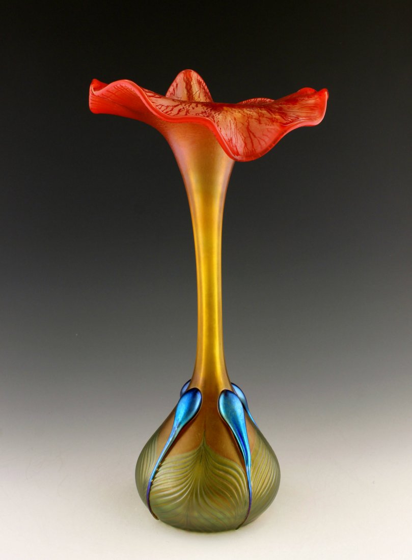 Bohemian Art Nouveau Iridescent Glass Vase Loetz Style: Art Nouveau Iridescent Art Glass Vase. This piece is a great addition to collection or a great gift. Extraordinary beautiful piece of the finest quality glass. Dimensions: Height: 13 " ( 33 cm ), Widt