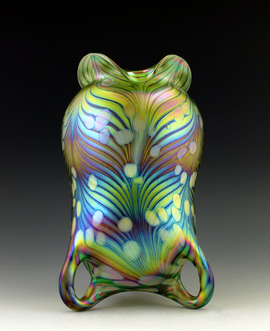 Art Nouveau Art Glass Vase Glamorous Loetz Decor: This piece is a great addition to collection or a great gift. Art Nouveau Iridescent Art Glass Vase Loetz Style. Extraordinary beautiful piece of the finest quality glass. Dimensions: Height: 9 1/2 "