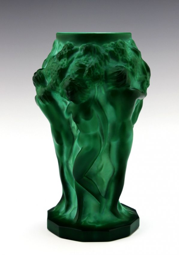 Art Deco 1930' Bohemian Jade Malachite Vase H.Hoffmann: This piece is a great addition to collection or a great gift. Timeless design - Top Qality Art Deco Jade Malachite Glass Vase. This vase was originally made by LALIQUE. This piece was made in Bohemia