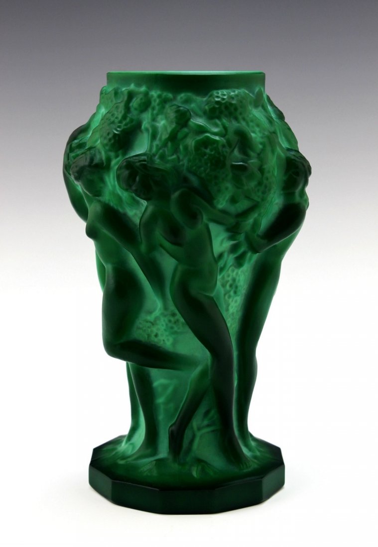 Art Deco 1930' Bohemian Jade Malachite Vase H.Hoffmann: This piece is a great addition to collection or a great gift. Timeless design - Top Qality Art Deco Jade Malachite Glass Vase. This vase was originally made by LALIQUE. This piece was made in Bohemia 