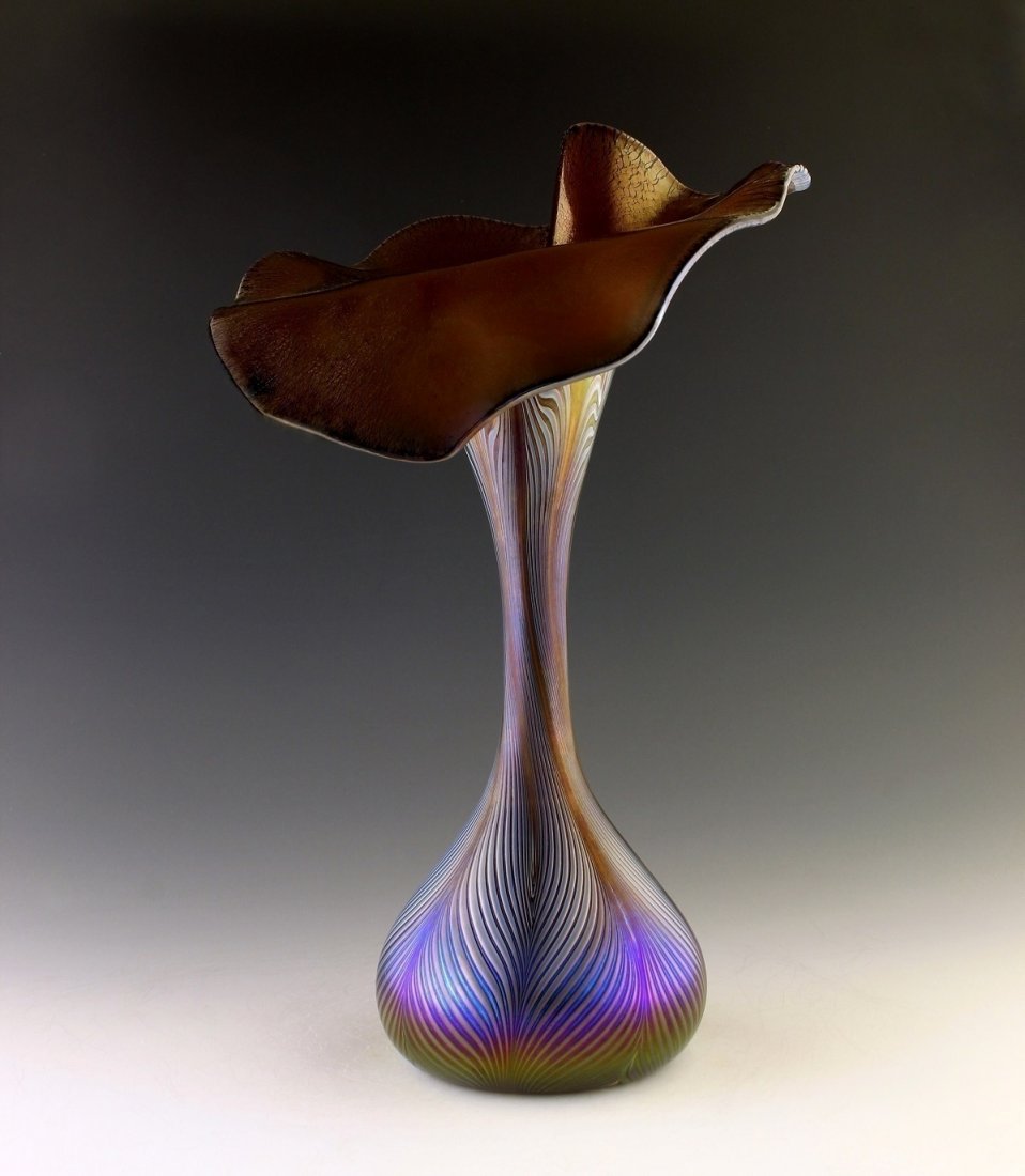 Bohemian Art Nouveau Glass Vase Glamorous Loetz Decor: Art Nouveau Iridescent Art Glass Loetz Style Vase. This piece is a great addition to collection or a great gift. Extraordinary beautiful piece of the finest quality glass. Dimensions: Height: 13 " ( 3