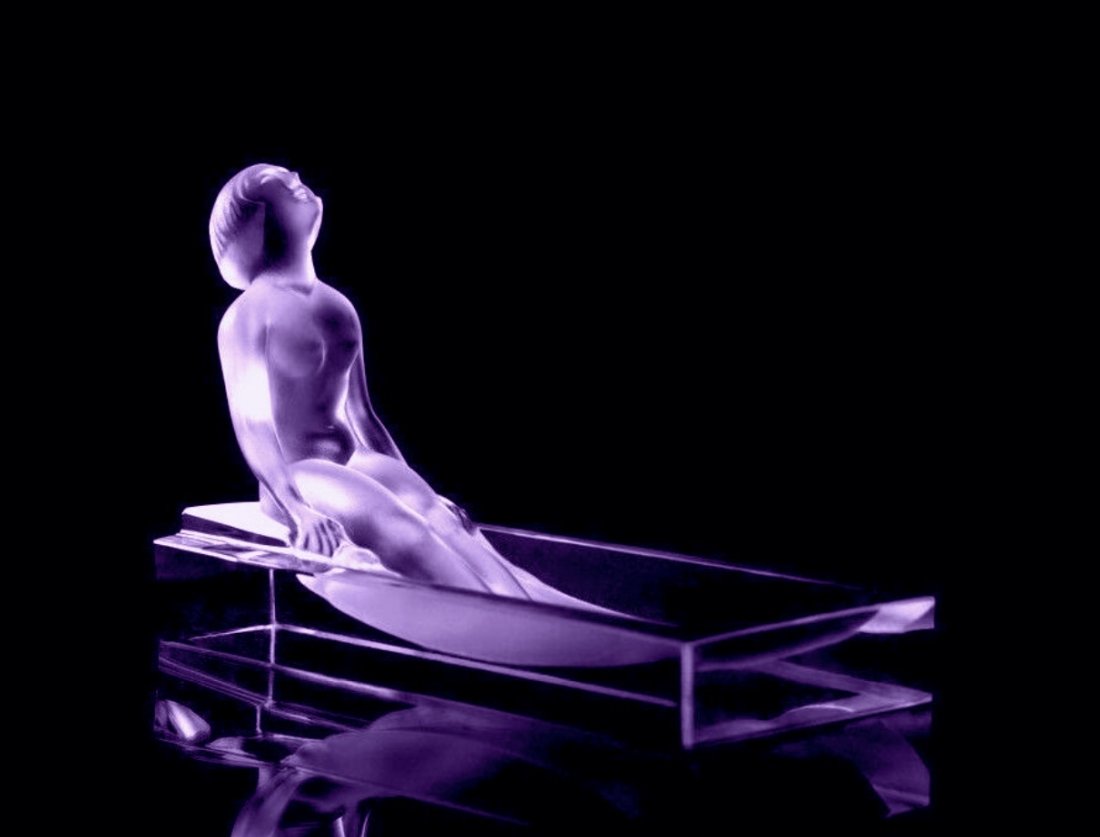 Art Deco 1930's Alexandrite Glass Nude Jewelry Bowl: This piece is a great addition to collection or a great gift. Timeless design - Top Qality Art Deco Alexandrite Glass Bowl. This Glass bowl was originally made by LALIQUE. This piece was made in Bohem