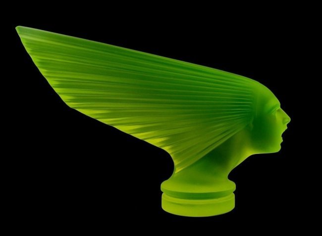 Art Deco Hood Ornament 'Victoire' H.Hoffmann By Lalique: Art Deco Vaseline Glass Sculpture ' Spirit Of The Wind ' Hood Ornament, Car Mascot. Very beautiful decoration, this piece is a great addition to collection or agreat gift. It is breathtaking high qual