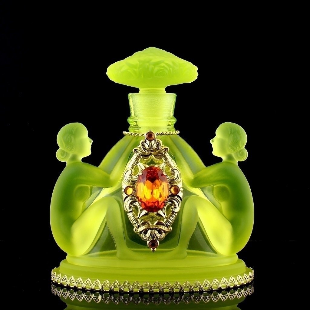 Art Deco Vaseline Glass Perfume Bottle 1930' H.Hoffmann (1 of 1)