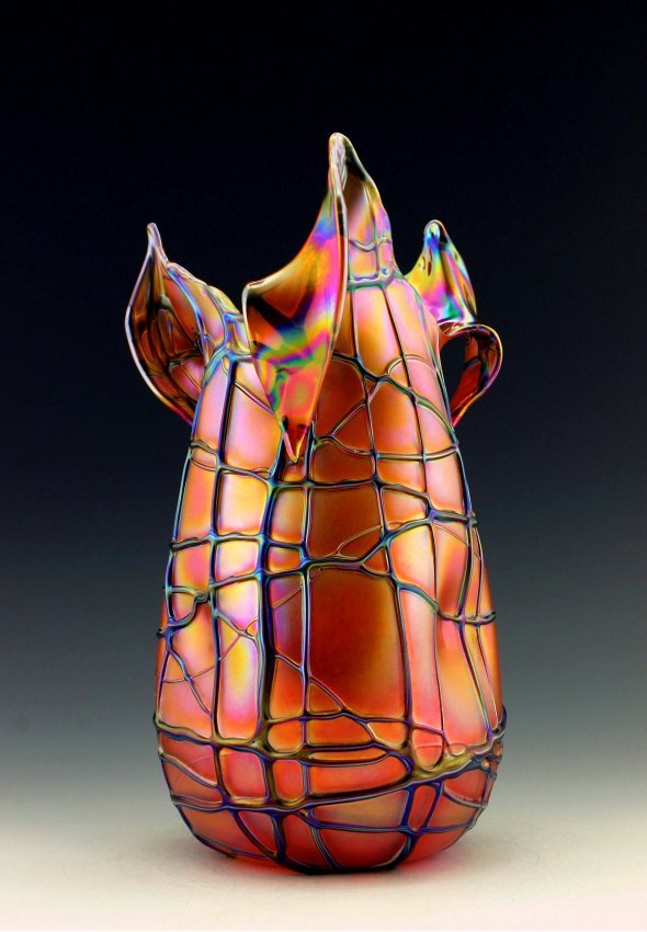 Bohemian Art Nouveau Glass Vase Tiffany or Loetz Style: Art Nouveau Iridescent Art Glass Tiffany or Loetz Style Vase. This piece is a great addition to collection or a great gift. Extraordinary beautiful piece of the finest quality glass. Dimensions: Heigh