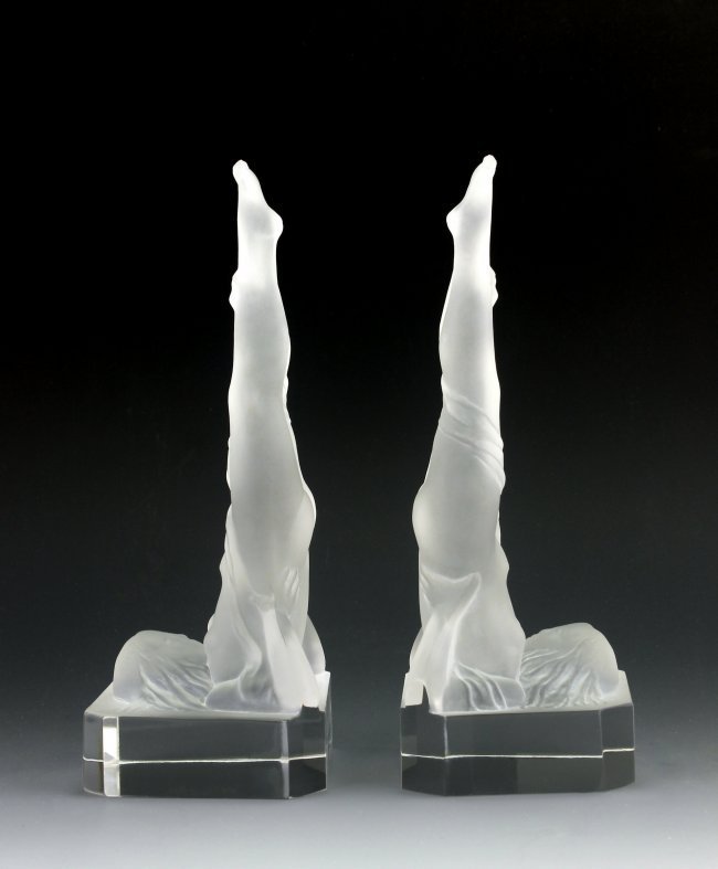 Art Deco Female Nude Art Glass Bookends: This pieces is a great addition to collection or a great gift. Timeless design - Top Qality Art Deco Glass Figurines. These pieces was originally made by LALIQUE, these pieces was made in Bohemia from