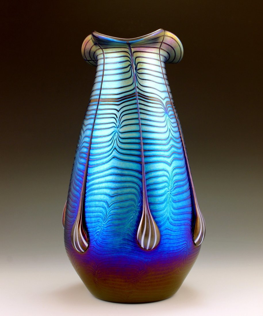 Art Nouveau Glass Vase Glamorous Tiffany or Loetz Decor (1 of 1)