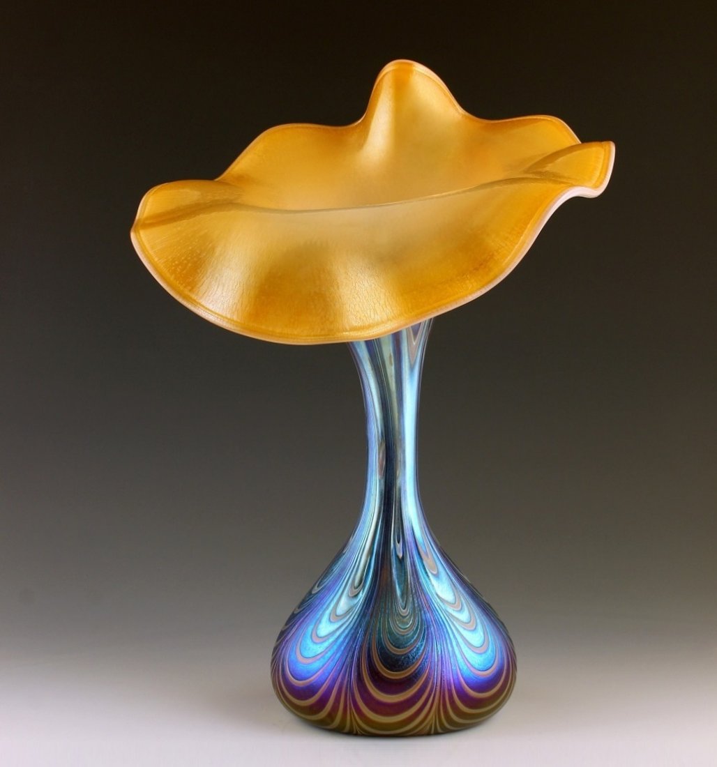 Art Nouveau Glass Vase Glamorous Tiffany or Loetz Decor: Art Nouveau Iridescent Art Glass Loetz Style Vase. This piece is a great addition to collection or a great gift. Extraordinary beautiful piece of the finest quality glass. Dimensions: Height: 12" ( 30