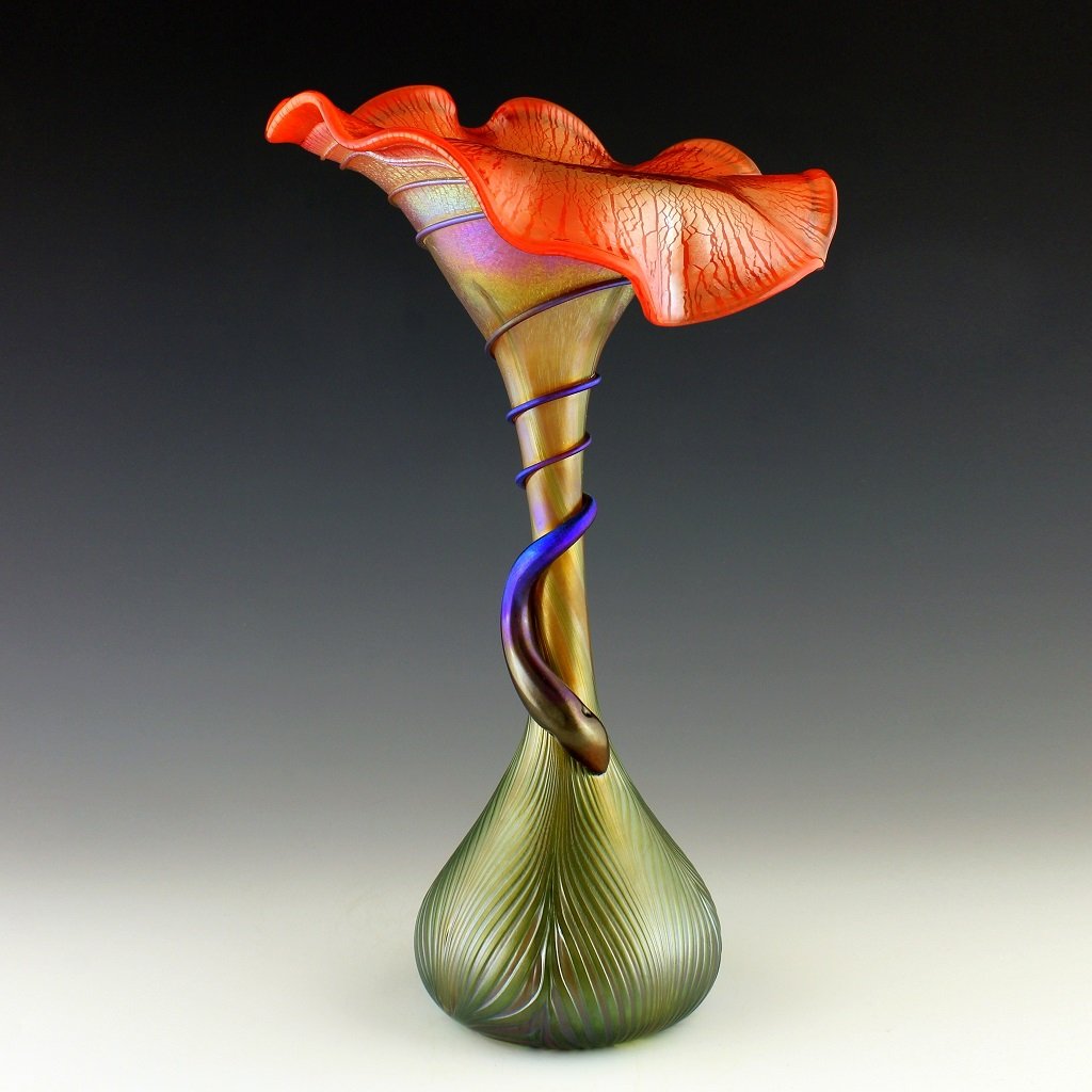 Art Nouveau Glass Vase Glamorous Tiffany or Loetz Decor (1 of 1)