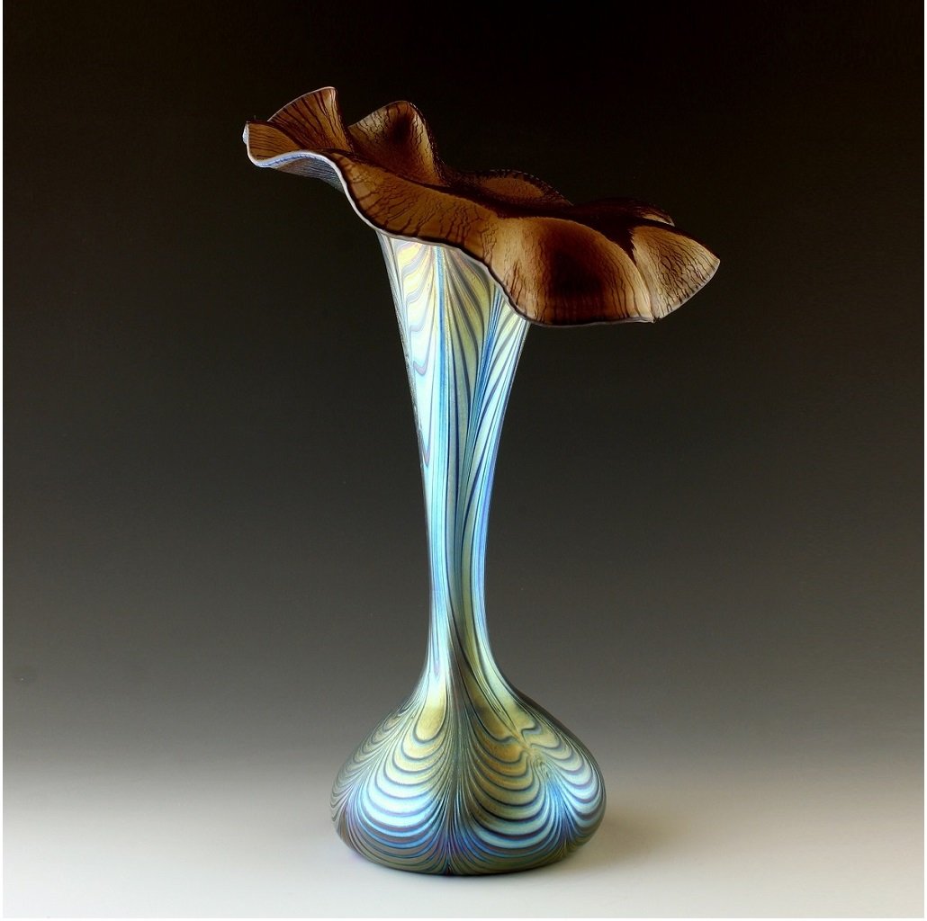 Art Nouveau Glass Large Vase Glamorous Tiffany or Loetz Decor (1 of 1)