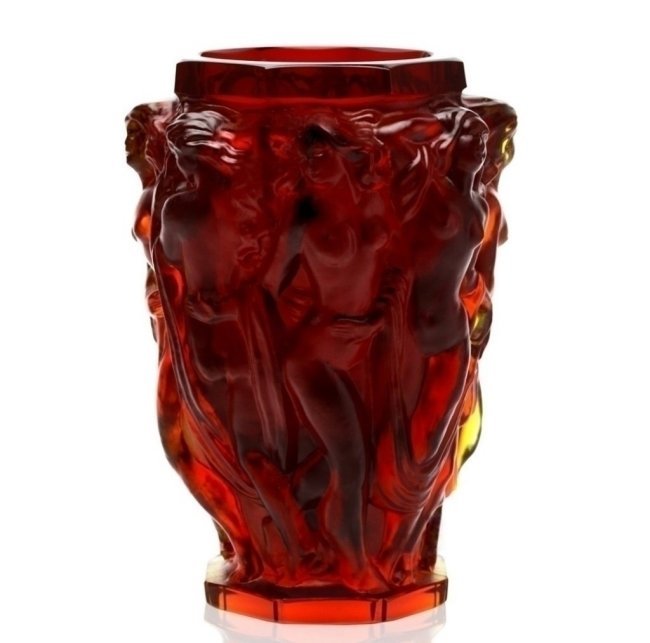 Art Deco Ruby Red Glass Nude Vase H.Hoffmann by Lalique: This piece is a great addition to collection or a great gift. Top Quality Ruby Red Glass Vase with raised figures of revelling bacchantes around the full circumference exhibiting excellent colour and 