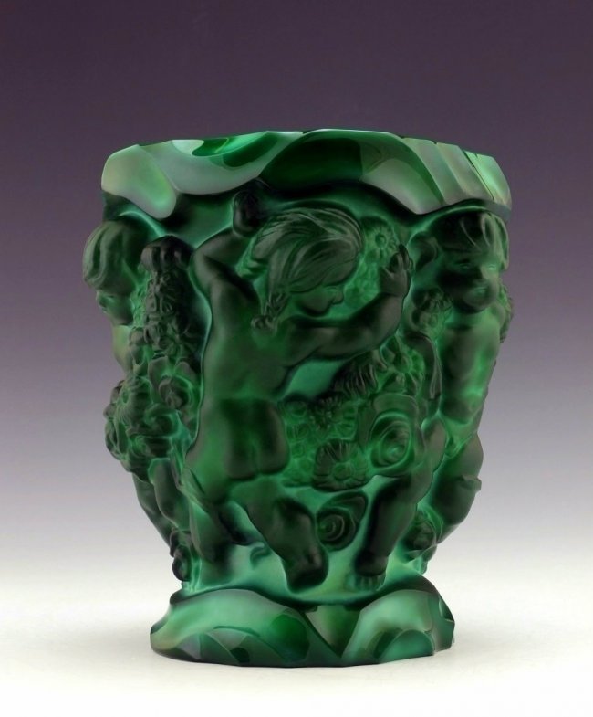Art Deco 1930' Bohemian Malachite Glass Vase H.Hoffmann (1 of 5)