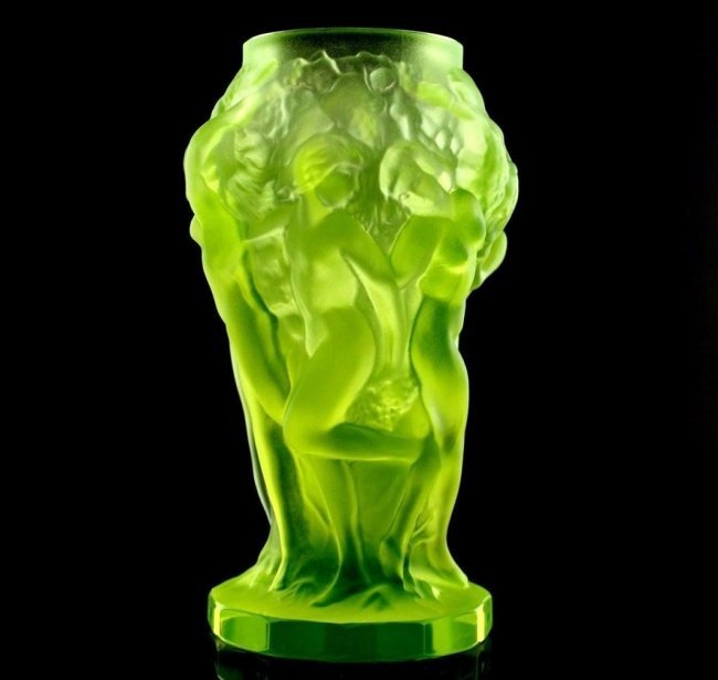 Art Deco 1930' Bohemian Vaseline Glass Vase H.Hoffmann (1 of 5)