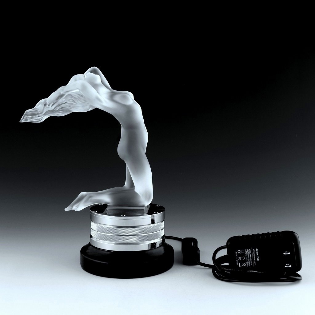 Automotive collector's item - illuminated Base + Art Deco Glass Hood Ornament (1 of 5)