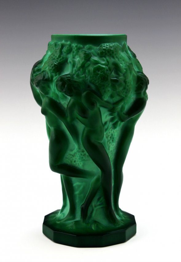 Art Deco 1930' Czechoslovakian Jade Malachite Vase H.Hoffmann: This piece is a great addition to collection or a great gift. Timeless design - Top Qality Art Deco Jade Malachite Glass Vase. This vase was originally made by LALIQUE. This piece was made in Bohemia