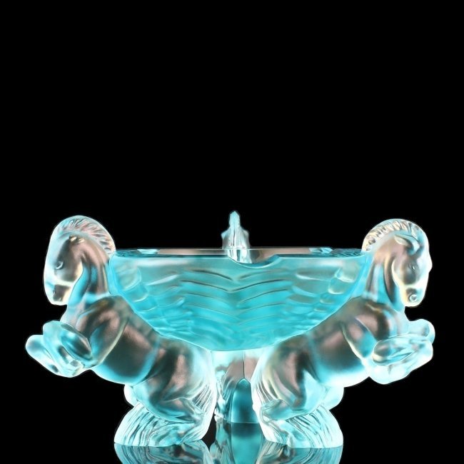 Art Deco 1930' Cyan Aquamarine Glass Ashtray H.Hoffmann by Lalique (1 of 2)