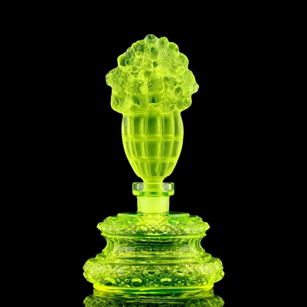 Art Deco 1930' Bohemian Uranium Glass Collectible Perfume Bottle (1 of 1)