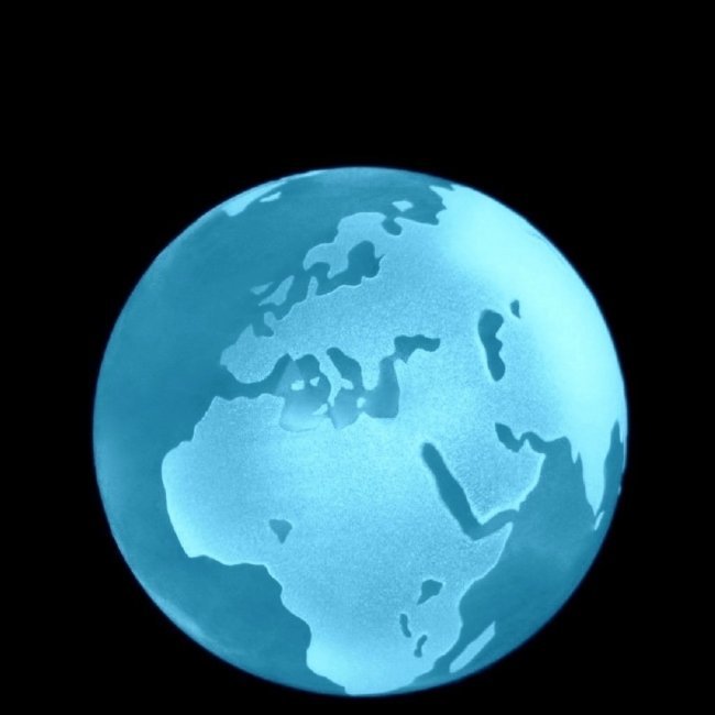 Czech Aquamarine Uranium Vaseline Art Glass Globe Paperweight: CZECH YELLOW URANIUM VASELINE Glass Ball PAPERWEIGHT Hand made art work paperweight. Smooth Globe Sphere with facet on the bottom for better stability. Made of bright yellow translucent glass. Dyed wi