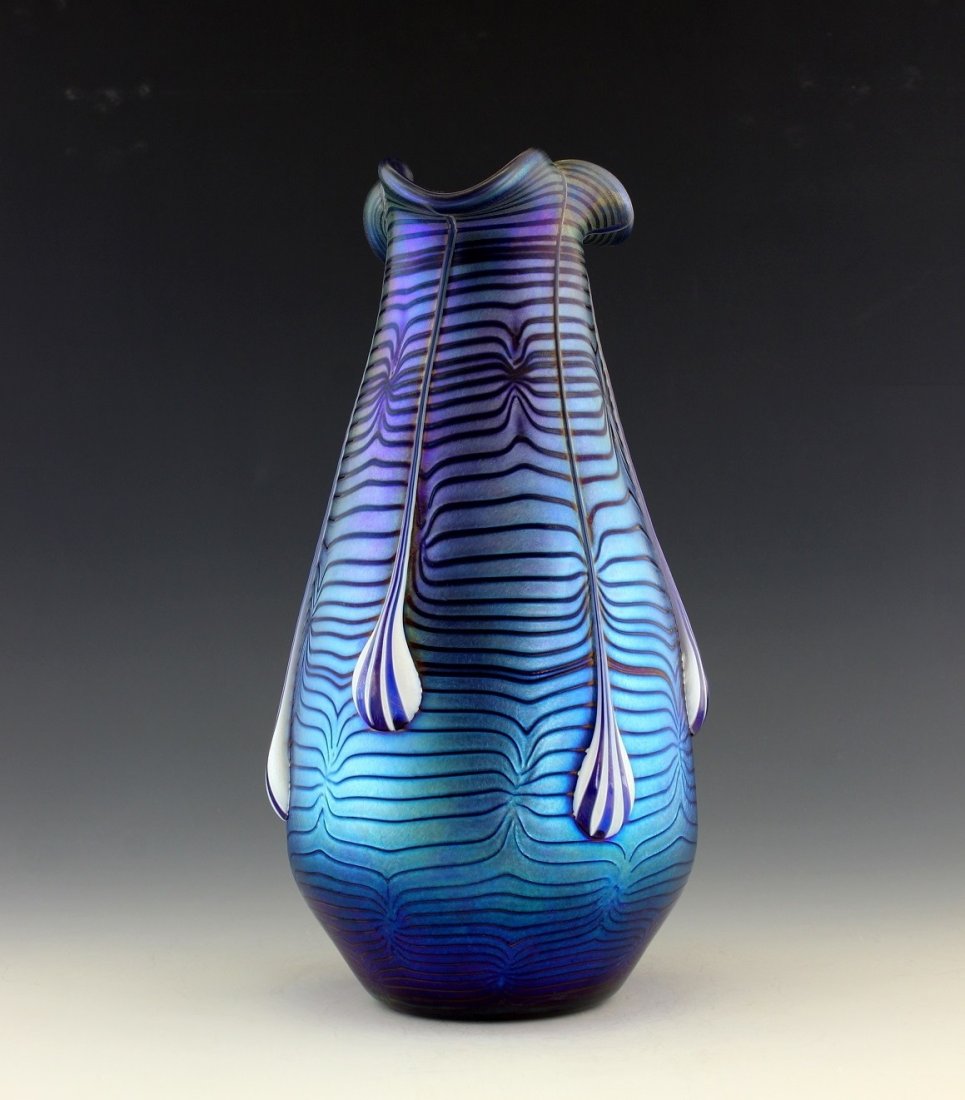 Art Nouveau Glass Vase Glamorous Tiffany Or Loetz Decor: Art Nouveau Iridescent Art Glass Loetz or Tiffany Studios Decor. This piece is a great addition to collection or a great gift. Extraordinary beautiful piece of the finest quality glass. Dimensions: He