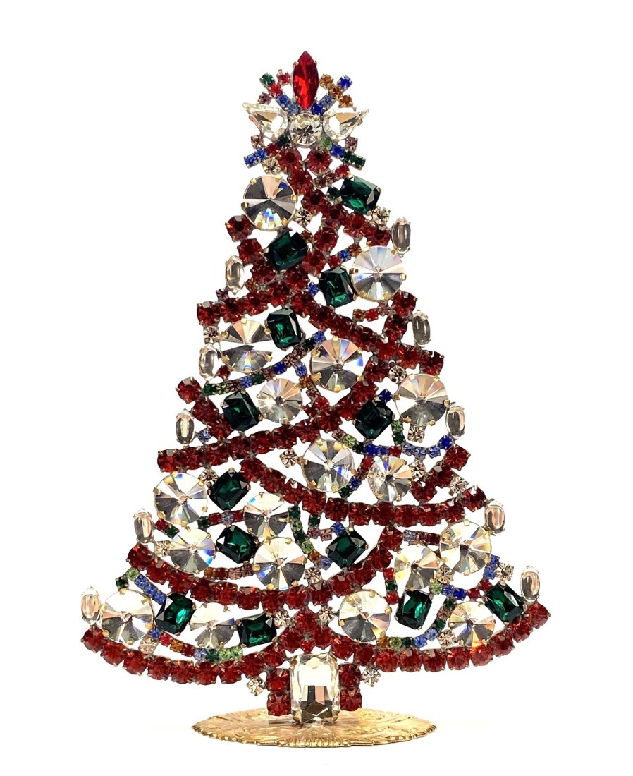 Vintage Rhinestones Standing Decorative Christmas Tree XL: Vintage Standing Christmas Tree. Made in Czechoslovakia. Excellent condition. No missing stones. No damage. It measures approximately 7 ".
