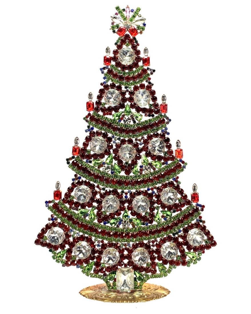 Vintage Rhinestones Standing Decorative Christmas Tree XXL: Vintage Standing Christmas Tree. Made in Czechoslovakia. Excellent condition. No missing stones. No damage. It measures approximately 11 1/2 ".