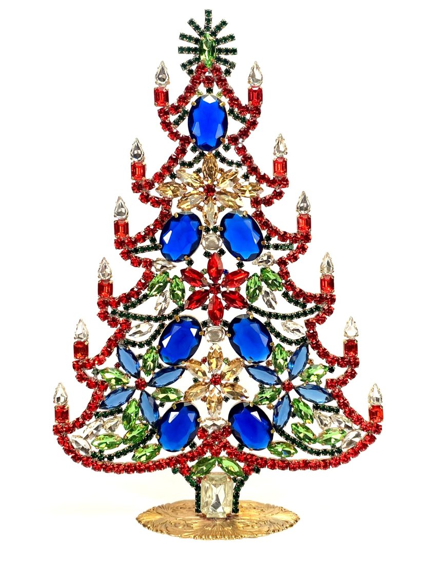 Vintage Rhinestones Standing Decorative Christmas Tree XXL: Vintage Standing Christmas Tree. Made in Czechoslovakia. Excellent condition. No missing stones. No damage. It measures approximately 11 ".