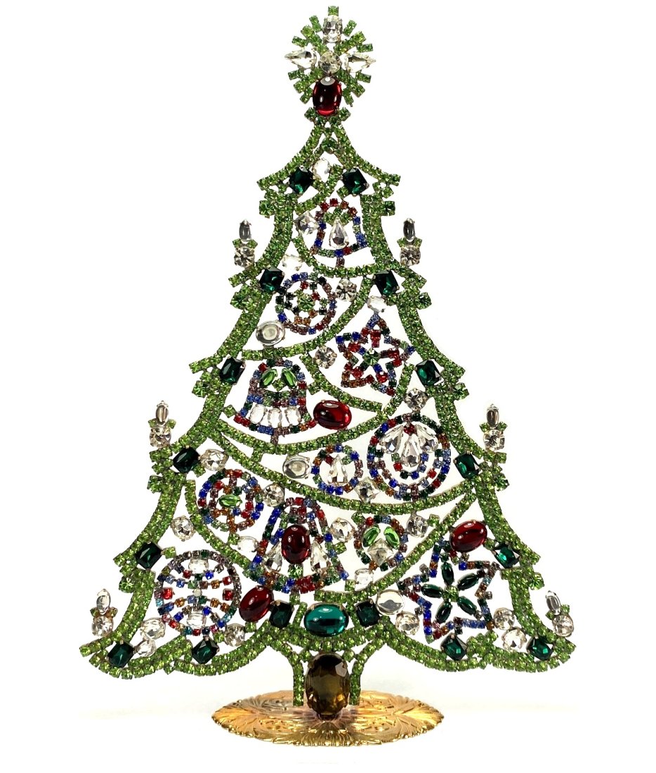 Vintage Rhinestones Standing Decorative Christmas Tree XXL: Vintage Standing Christmas Tree. Made in Czechoslovakia. Excellent condition. No missing stones. No damage. It measures approximately 11 ".