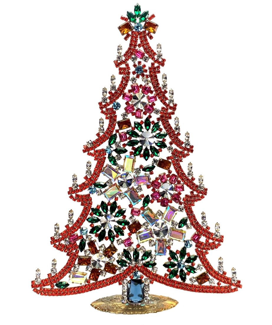 Vintage Rhinestones Standing Decorative Christmas Tree XXL: Vintage Standing Christmas Tree. Made in Czechoslovakia. Excellent condition. No missing stones. No damage. It measures approximately 12 1/2 ".