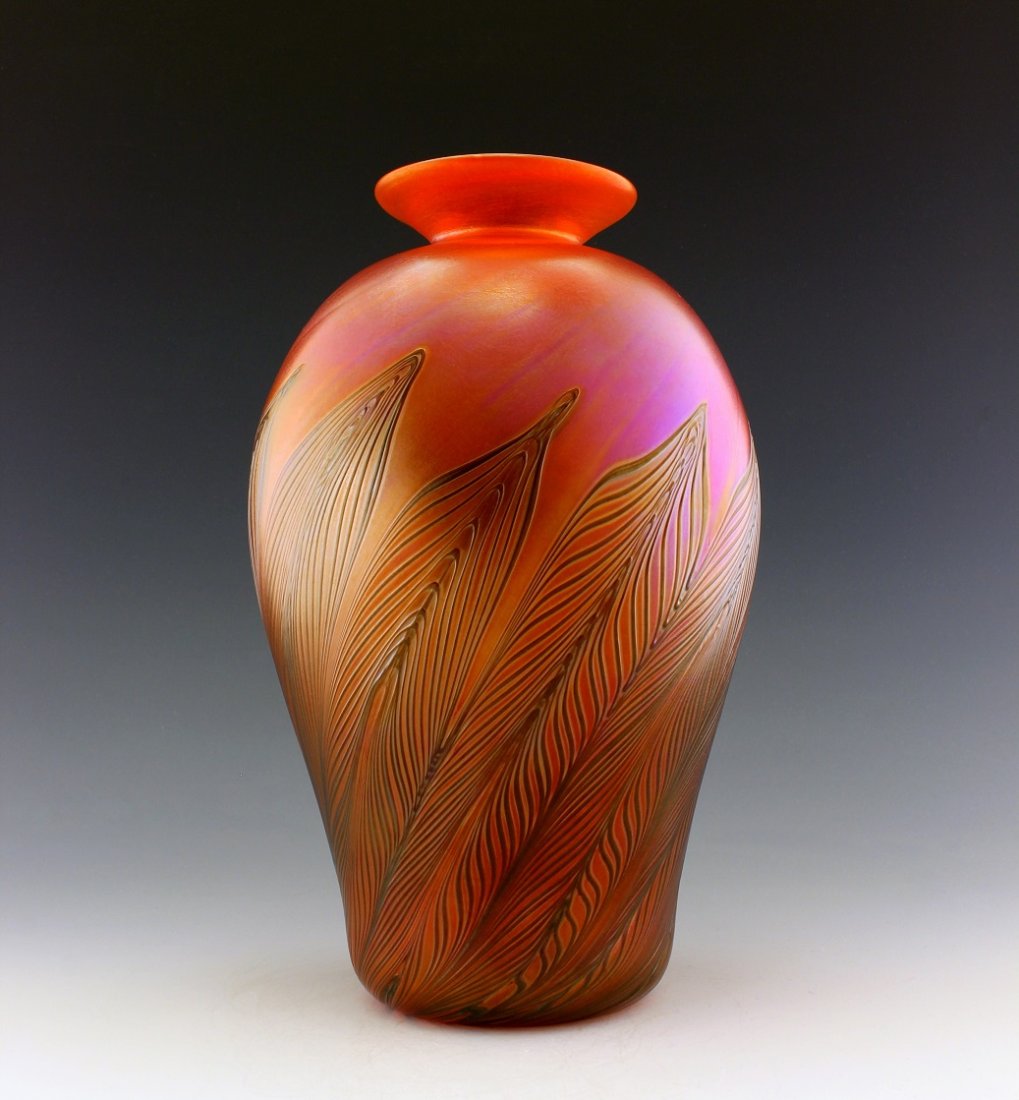 Art Nouveau Glass Vase Glamorous Tiffany or Loetz Decor: Art Nouveau Iridescent Art Glass Loetz or Tiffany Studios Decor. This piece is a great addition to collection or a great gift. Extraordinary beautiful piece of the finest quality glass. Dimensions: He