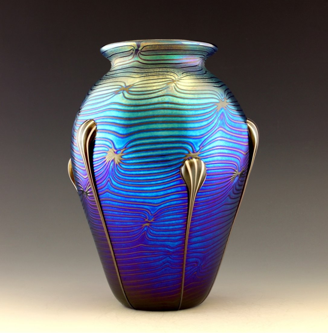 Art Nouveau Glass Vase Glamorous Tiffany or Loetz Decor: Art Nouveau Iridescent Art Glass Loetz or Tiffany Studios Decor. This piece is a great addition to collection or a great gift. Extraordinary beautiful piece of the finest quality glass. Dimensions: He