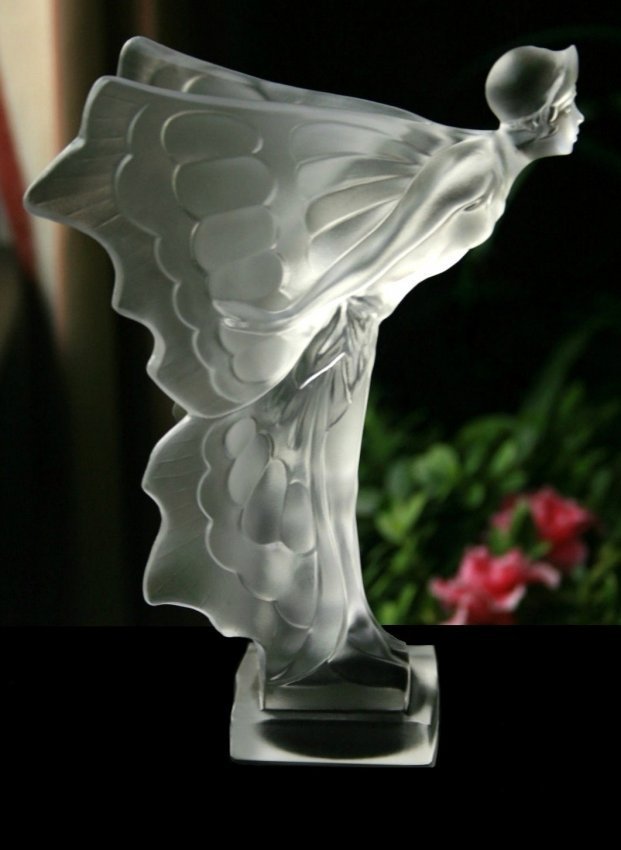 French Art Deco 1930' Glass Car Mascot Rolls Royce Flying Lady (1 of 7)