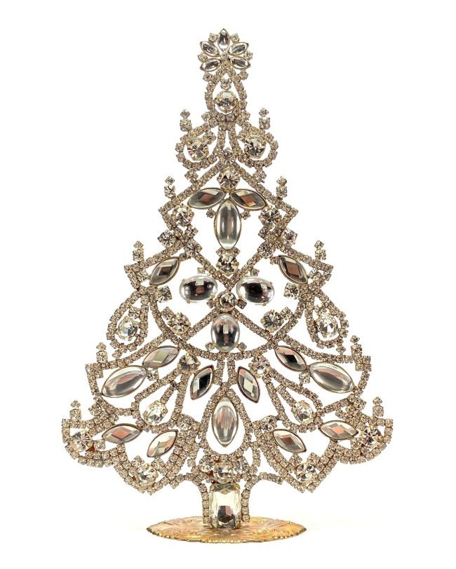 Vintage Rhinestones Standing Decorative Christmas Tree XL: Vintage Standing Christmas Tree. Made in Czechoslovakia. Excellent condition. No missing stones. No damage. It measures approximately 8 ".