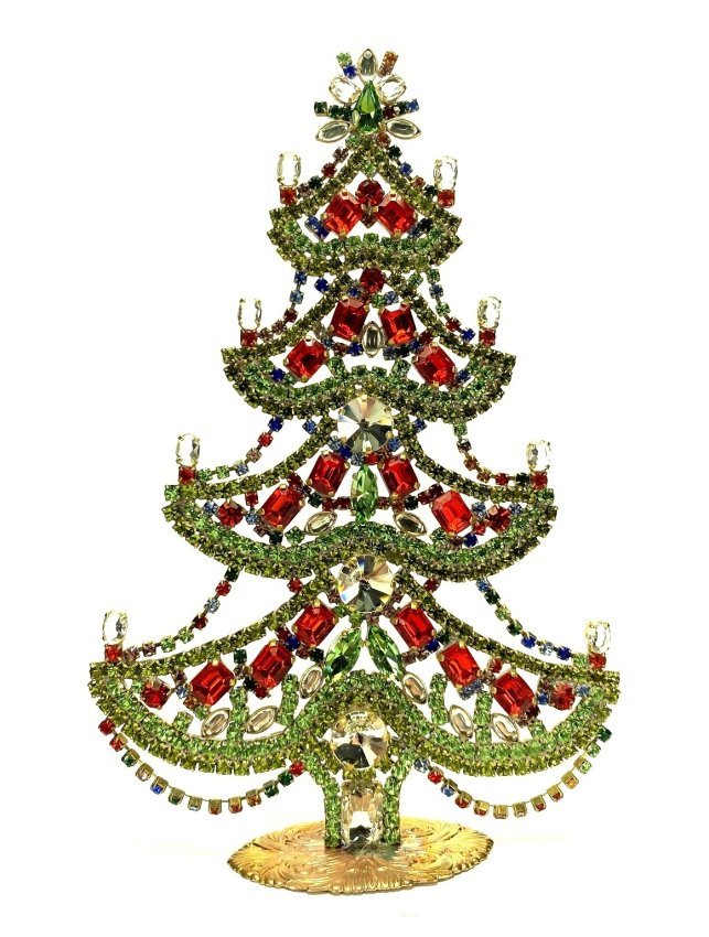 Vintage Rhinestones Standing Decorative Christmas Tree XL: Vintage Standing Christmas Tree. Made in Czechoslovakia. Excellent condition. No missing stones. No damage. It measures approximately 8 ".