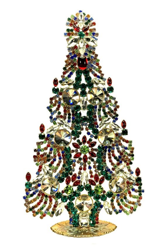 Vintage Rhinestones Standing Decorative Christmas Tree XL: Vintage Standing Christmas Tree. Made in Czechoslovakia. Excellent condition. No missing stones. No damage. It measures approximately 7 ".