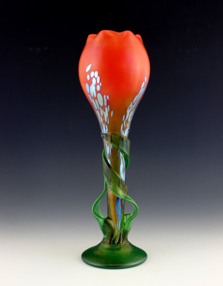 Art Nouveau Glass Vase Glamorous Tiffany or Loetz Decor (1 of 2)
