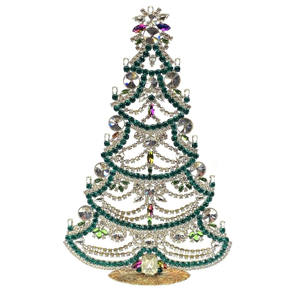 Vintage Rhinestones Standing Decorative Christmas Tree XXL: Vintage Standing Christmas Tree. Made in Czechoslovakia. Excellent condition. No missing stones. No damage. It measures approximately 12 ".