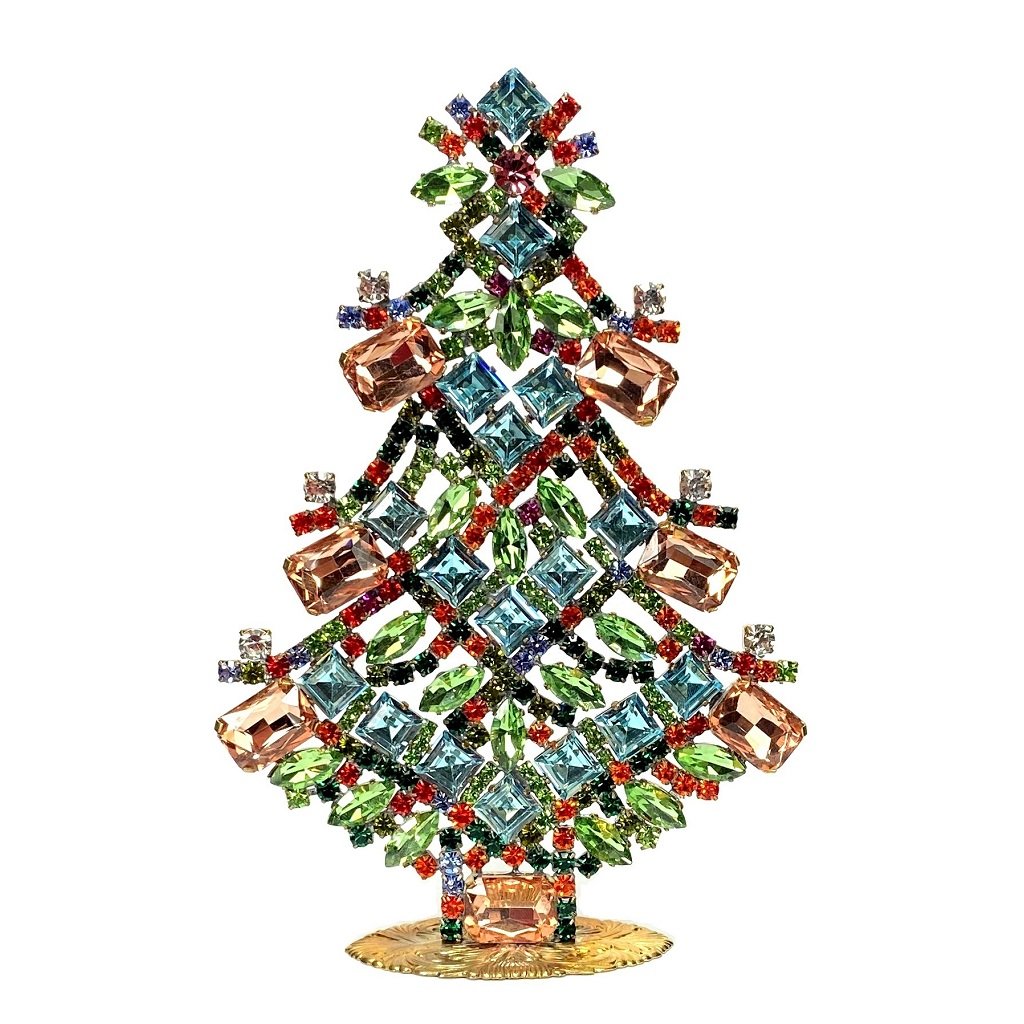 Vintage Rhinestones Standing Decorative Christmas Tree XL: Vintage Standing Christmas Tree. Made in Czechoslovakia. Excellent condition. No missing stones. No damage. It measures approximately 6 3/4 ''.