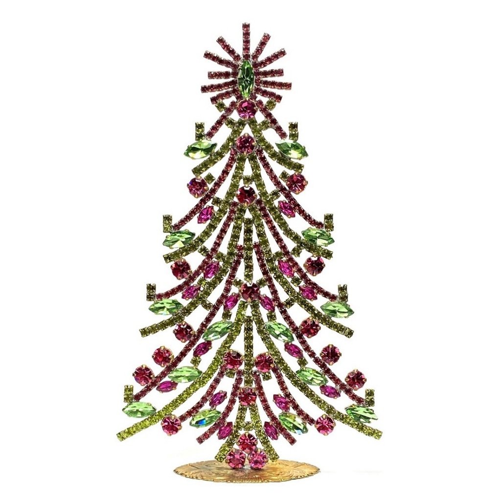 Vintage Rhinestones Standing Decorative Christmas Tree XL: Vintage Standing Christmas Tree. Made in Czechoslovakia. Excellent condition. No missing stones. No damage. It measures approximately 8''.