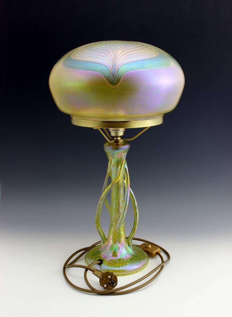 Art Nouveau Glass Lamp Glamorous Loetz or Tiffany Studios Decor (1 of 2)