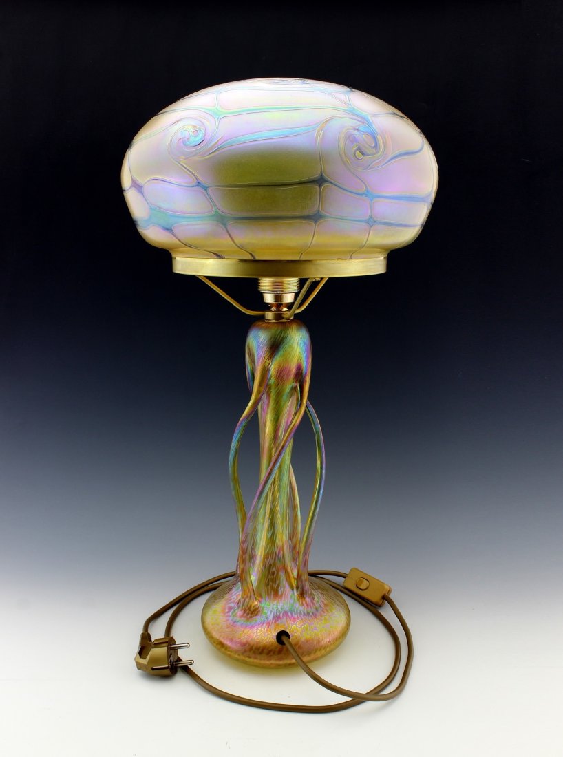 Art Nouveau Glass Large Lamp Glamorous Loetz or Tiffany Studios Decor (1 of 2)