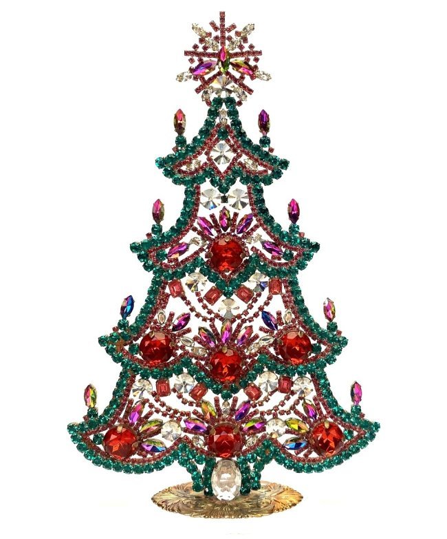 Vintage Rhinestones Standing Decorative Christmas Tree XXL: Vintage Standing Christmas Tree. Made in Czechoslovakia. Excellent condition. No missing stones. No damage. It measures approximately 11 1/2 ".