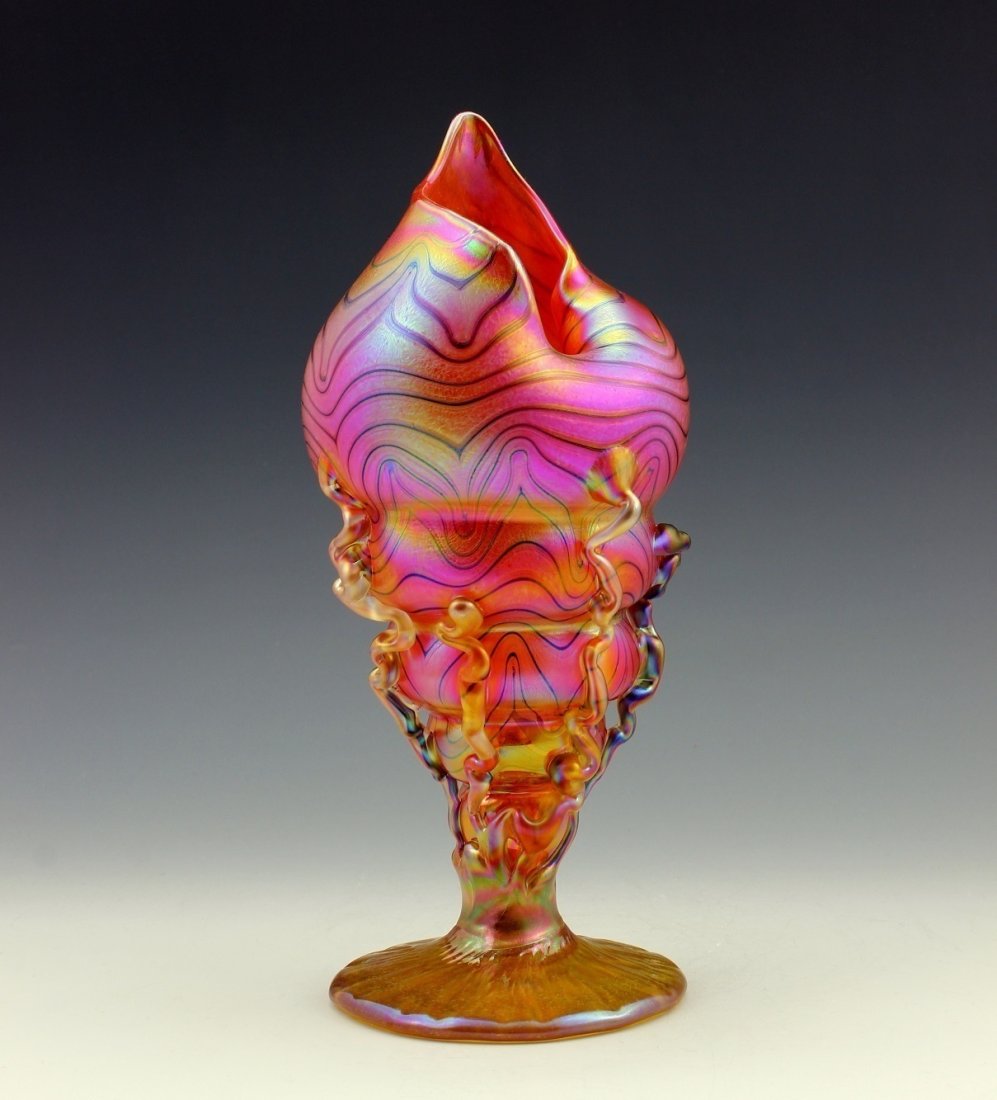 Art Nouveau Glass Conch Shell Vase Glamorous Loetz or Tiffany Studios Decor (1 of 5)