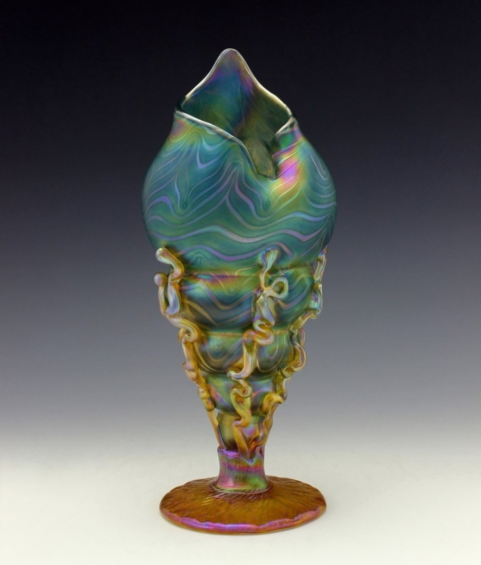 Art Nouveau Glass Conch Shell Vase Glamorous Loetz or Tiffany Studios Decor (1 of 2)