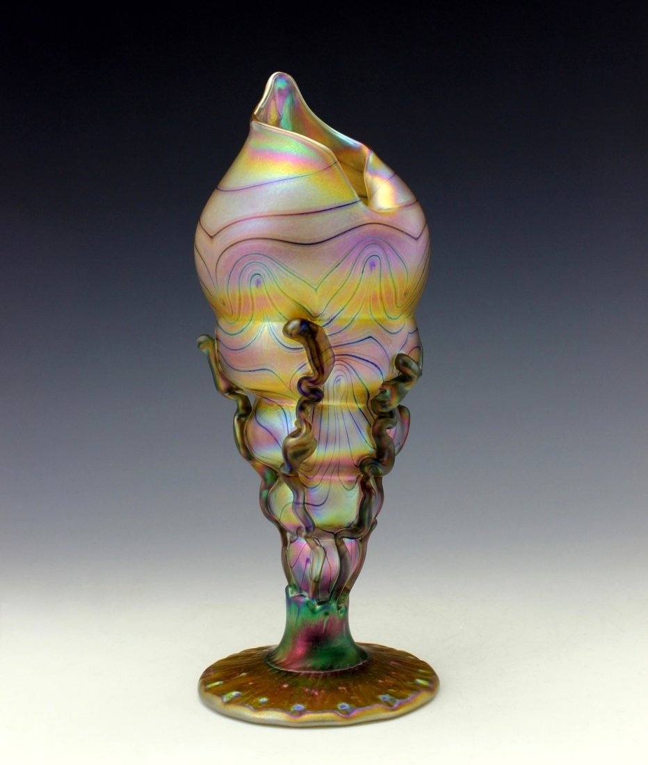 Art Nouveau Glass Conch Shell Vase Glamorous Loetz or Tiffany Studios Decor (1 of 1)