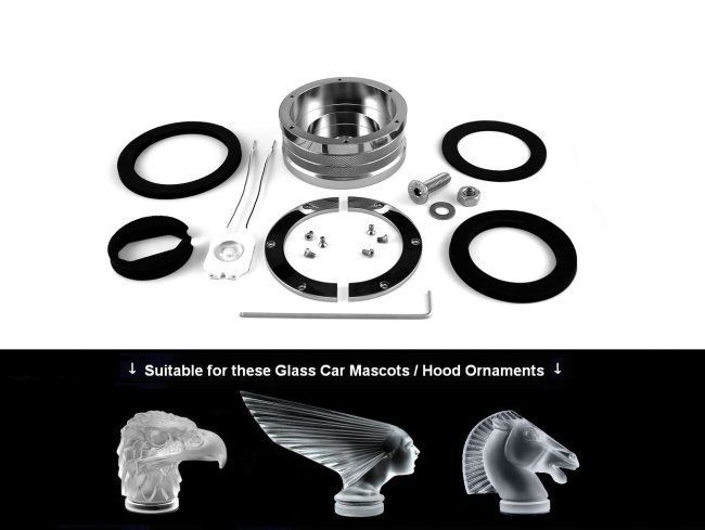 Illuminated Mount Base for Bohemian or Lalique Glass Car Mascot Hood ornament: Illuminated Mount Base for Car Mascot Hood Ornament.Made of high quality polished stainless steel. 12V led bulbs (waterproof). Two variants of bulbs ( cold light, warm light ). Excelent Condition - No