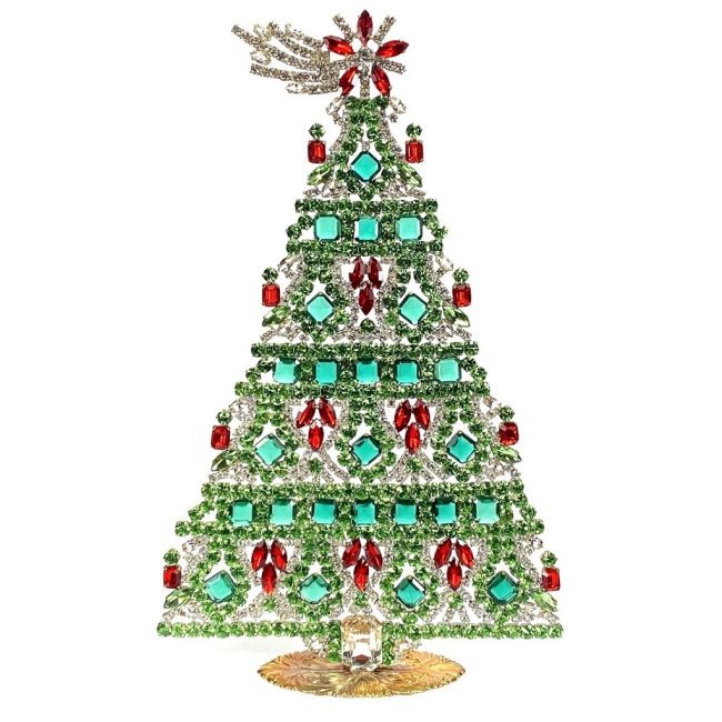 Vintage Rhinestones Standing Decorative Christmas Tree XXL: Vintage Standing Christmas Tree. Made in Czechoslovakia. Excellent condition. No missing stones. No damage. It measures approximately 12 ".